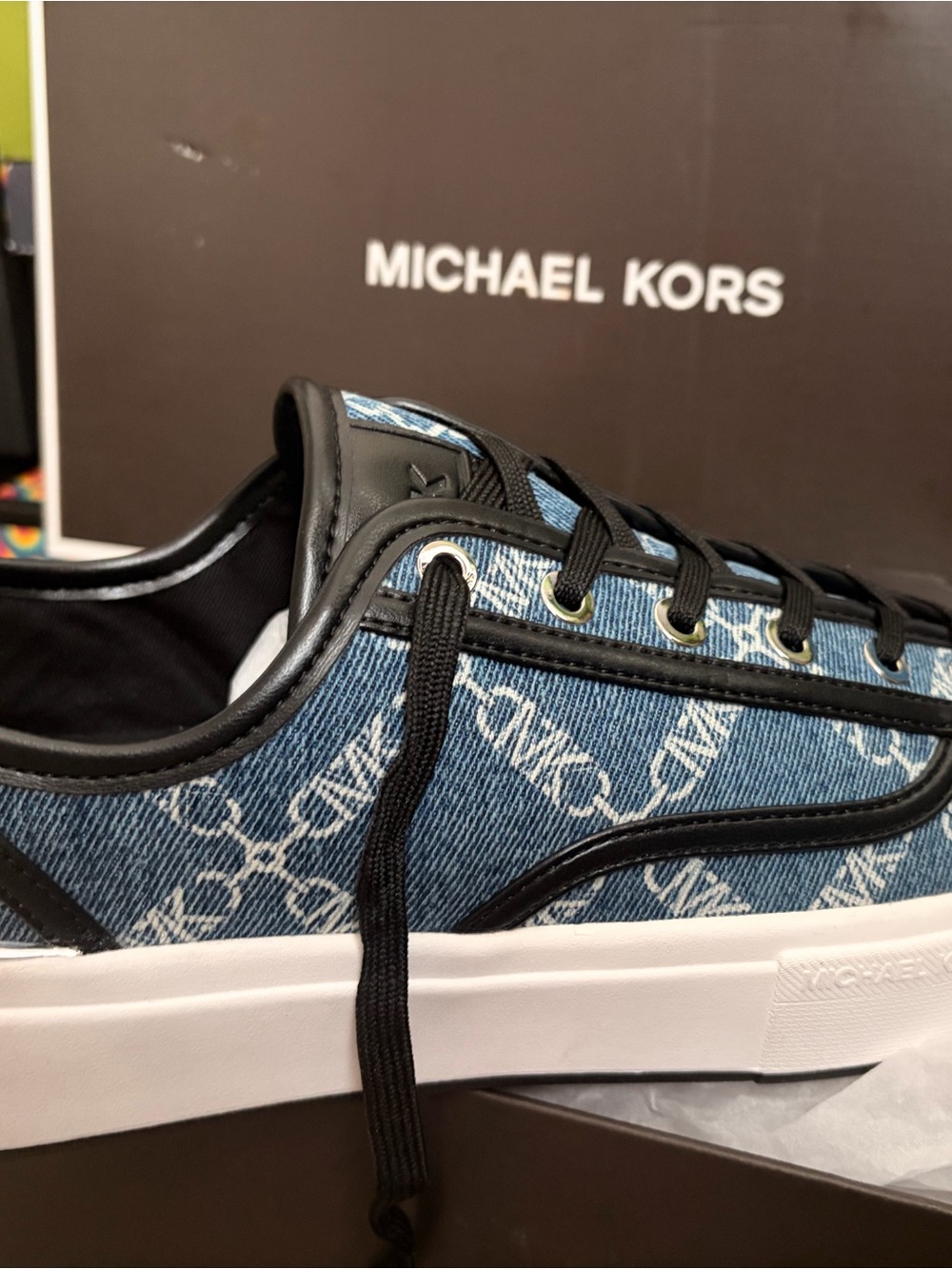 Michael Kors Men’s Denim Logo Low-Top Sneakers - Blue/Black/White